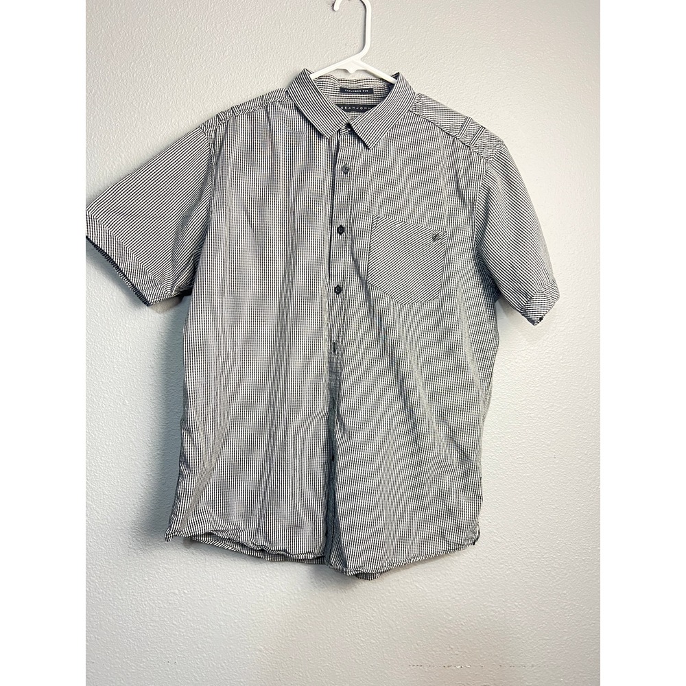 Sean John Mens XL Tailored Fit Black White Micro Check Short Sleeve Button Down